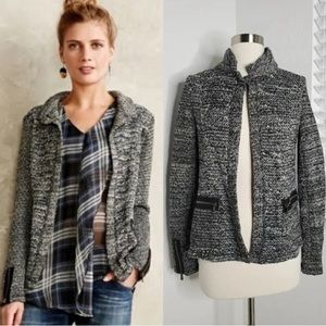 Anthropologie Cartonnier M Open front Cardigan black and white marled knit